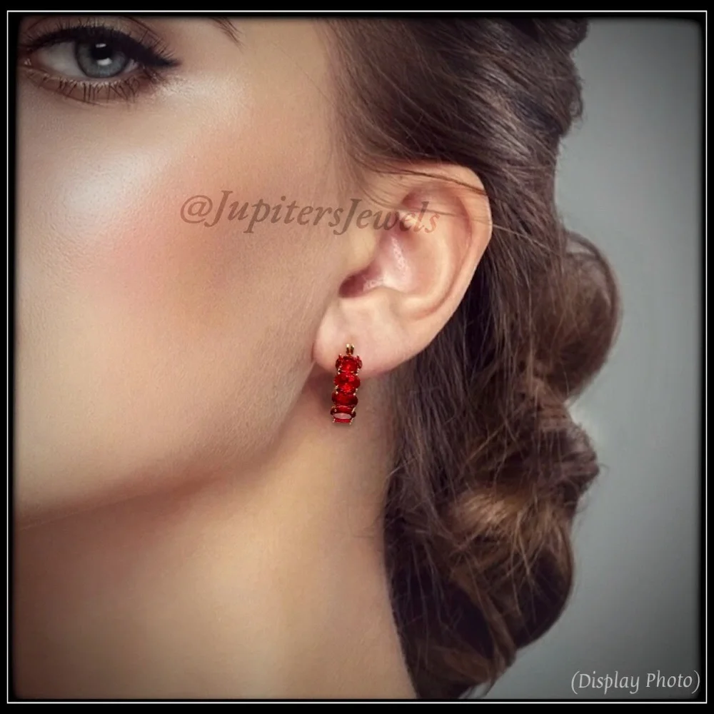 New 14k Gold Red Ruby Stone Huggie Earrings